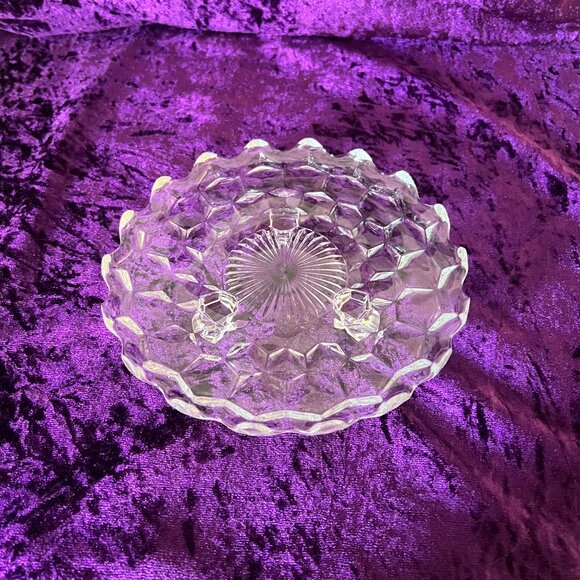 Vintage Glass Display Dish Clear Textured Round 7" Decorative Footed Vanity Tray - Picture 8 of 8